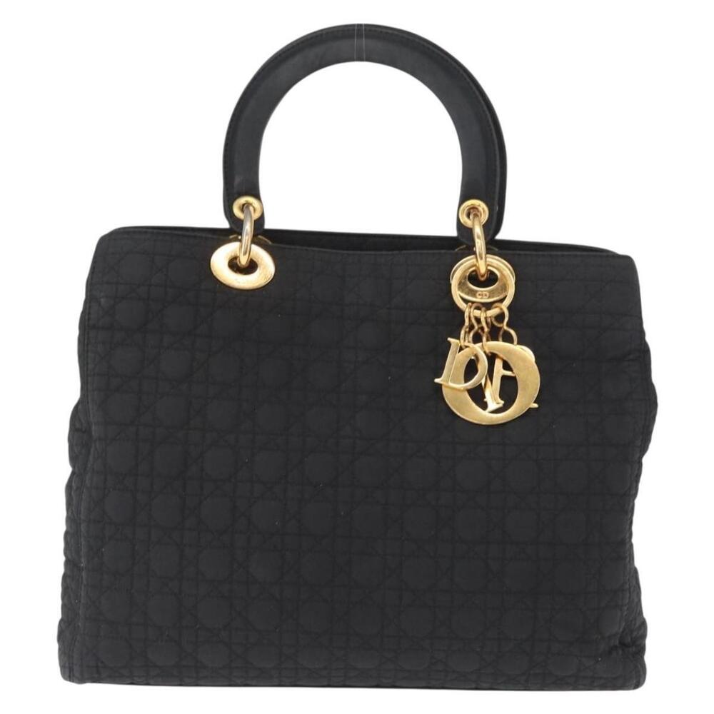 Christian Dior Lady Dior Canage Hand Bag Nylon Black Gold Auth bs32111 - Picture 13 of 16